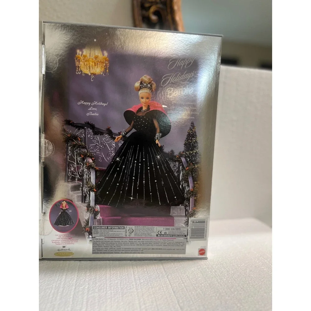 Happy Holidays Barbie Doll 1996 Black Sparkle‎ Gown Pink Cape Tiara Collector